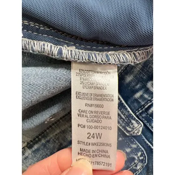 Democracy AB NEW jeans cropped cuffed elastic waist high-rise blue stretchy - Picture 8 of 8